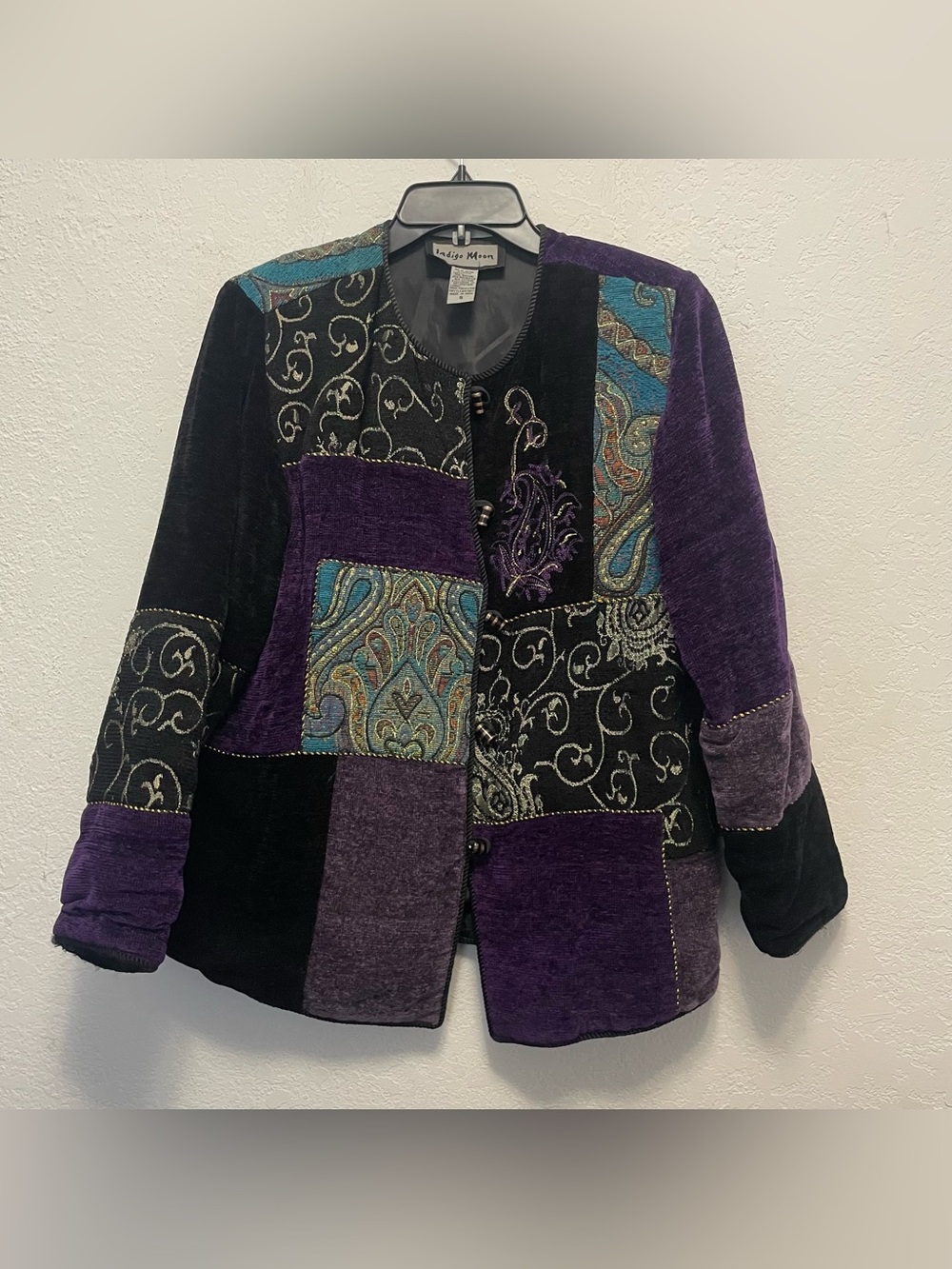 Indigo Moon Embroidered Artsy Blazer Jacket S Purple Patchwork Boho Whimsygoth
